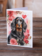 Load image into Gallery viewer, Gordon Setter Valentine Roses Greeting Cards - Blank Note Cards – 8-Pack of Artist-Designed Cards with Envelopes