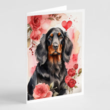 Load image into Gallery viewer, Gordon Setter Valentine Roses Greeting Cards - Blank Note Cards – 8-Pack of Artist-Designed Cards with Envelopes