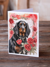 Load image into Gallery viewer, Gordon Setter Valentine Roses Greeting Cards - Blank Note Cards – 8-Pack of Artist-Designed Cards with Envelopes