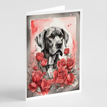 Load image into Gallery viewer, Great Dane Valentine Roses Greeting Cards - Blank Note Cards – 8-Pack of Artist-Designed Cards with Envelopes