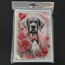 Load image into Gallery viewer, Great Dane Valentine Roses Greeting Cards - Blank Note Cards – 8-Pack of Artist-Designed Cards with Envelopes