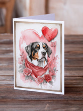 Load image into Gallery viewer, Greater Swiss Mountain Dog Valentine Roses Greeting Cards - Blank Note Cards – 8-Pack of Artist-Designed Cards with Envelopes