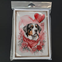Load image into Gallery viewer, Greater Swiss Mountain Dog Valentine Roses Greeting Cards - Blank Note Cards – 8-Pack of Artist-Designed Cards with Envelopes