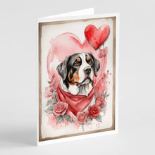 Load image into Gallery viewer, Greater Swiss Mountain Dog Valentine Roses Greeting Cards - Blank Note Cards – 8-Pack of Artist-Designed Cards with Envelopes