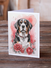 Load image into Gallery viewer, Greater Swiss Mountain Dog Valentine Roses Greeting Cards - Blank Note Cards – 8-Pack of Artist-Designed Cards with Envelopes