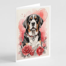 Load image into Gallery viewer, Greater Swiss Mountain Dog Valentine Roses Greeting Cards - Blank Note Cards – 8-Pack of Artist-Designed Cards with Envelopes