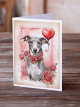 Load image into Gallery viewer, Greyhound Valentine Roses Greeting Cards - Blank Note Cards – 8-Pack of Artist-Designed Cards with Envelopes