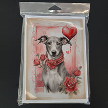 Load image into Gallery viewer, Greyhound Valentine Roses Greeting Cards - Blank Note Cards – 8-Pack of Artist-Designed Cards with Envelopes