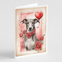 Load image into Gallery viewer, Greyhound Valentine Roses Greeting Cards - Blank Note Cards – 8-Pack of Artist-Designed Cards with Envelopes