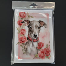 Load image into Gallery viewer, Italian Greyhound Valentine Roses Greeting Cards - Blank Note Cards – 8-Pack of Artist-Designed Cards with Envelopes
