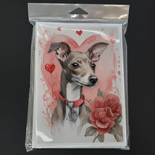 Load image into Gallery viewer, Italian Greyhound Valentine Roses Greeting Cards - Blank Note Cards – 8-Pack of Artist-Designed Cards with Envelopes