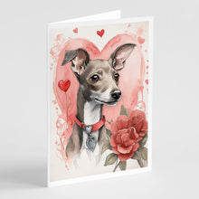 Load image into Gallery viewer, Italian Greyhound Valentine Roses Greeting Cards - Blank Note Cards – 8-Pack of Artist-Designed Cards with Envelopes