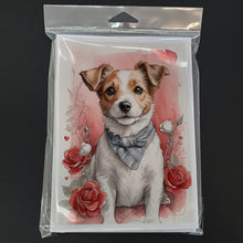 Load image into Gallery viewer, Jack Russell Terrier Valentine Roses Greeting Cards - Blank Note Cards – 8-Pack of Artist-Designed Cards with Envelopes