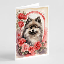 Load image into Gallery viewer, Keeshond Valentine Roses Greeting Cards - Blank Note Cards – 8-Pack of Artist-Designed Cards with Envelopes