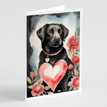 Load image into Gallery viewer, Black Labrador Retriever Valentine Roses Greeting Cards - Blank Note Cards – 8-Pack of Artist-Designed Cards with Envelopes
