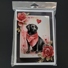 Load image into Gallery viewer, Black Labrador Retriever Valentine Roses Greeting Cards - Blank Note Cards – 8-Pack of Artist-Designed Cards with Envelopes