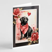Load image into Gallery viewer, Black Labrador Retriever Valentine Roses Greeting Cards - Blank Note Cards – 8-Pack of Artist-Designed Cards with Envelopes
