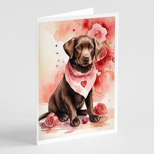 Load image into Gallery viewer, Chocolate Labrador Retriever Valentine Roses Greeting Cards - Blank Note Cards – 8-Pack of Artist-Designed Cards with Envelopes