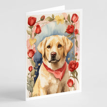 Load image into Gallery viewer, Yellow Labrador Retriever Valentine Roses Greeting Cards - Blank Note Cards – 8-Pack of Artist-Designed Cards with Envelopes