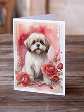 Load image into Gallery viewer, Lhasa Apso Valentine Roses Greeting Cards - Blank Note Cards – 8-Pack of Artist-Designed Cards with Envelopes