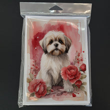Load image into Gallery viewer, Lhasa Apso Valentine Roses Greeting Cards - Blank Note Cards – 8-Pack of Artist-Designed Cards with Envelopes