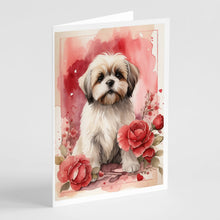 Load image into Gallery viewer, Lhasa Apso Valentine Roses Greeting Cards - Blank Note Cards – 8-Pack of Artist-Designed Cards with Envelopes