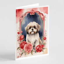 Load image into Gallery viewer, Lhasa Apso Valentine Roses Greeting Cards - Blank Note Cards – 8-Pack of Artist-Designed Cards with Envelopes