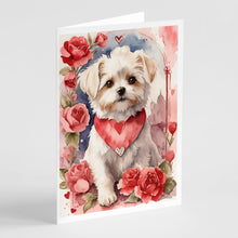 Load image into Gallery viewer, Maltese Valentine Roses Greeting Cards - Blank Note Cards – 8-Pack of Artist-Designed Cards with Envelopes