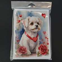 Load image into Gallery viewer, Maltese Valentine Roses Greeting Cards - Blank Note Cards – 8-Pack of Artist-Designed Cards with Envelopes