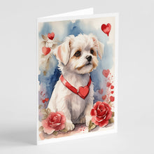 Load image into Gallery viewer, Maltese Valentine Roses Greeting Cards - Blank Note Cards – 8-Pack of Artist-Designed Cards with Envelopes