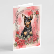 Load image into Gallery viewer, Manchester Terrier Valentine Roses Greeting Cards - Blank Note Cards – 8-Pack of Artist-Designed Cards with Envelopes