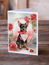 Load image into Gallery viewer, Miniature Pinscher Valentine Roses Greeting Cards - Blank Note Cards – 8-Pack of Artist-Designed Cards with Envelopes