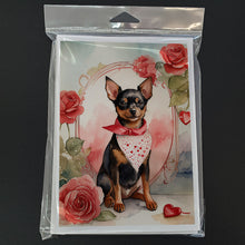 Load image into Gallery viewer, Miniature Pinscher Valentine Roses Greeting Cards - Blank Note Cards – 8-Pack of Artist-Designed Cards with Envelopes