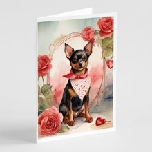 Load image into Gallery viewer, Miniature Pinscher Valentine Roses Greeting Cards - Blank Note Cards – 8-Pack of Artist-Designed Cards with Envelopes