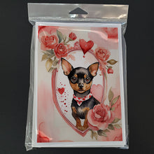 Load image into Gallery viewer, Miniature Pinscher Valentine Roses Greeting Cards - Blank Note Cards – 8-Pack of Artist-Designed Cards with Envelopes
