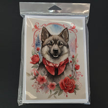 Load image into Gallery viewer, Norwegian Elkhound Valentine Roses Greeting Cards - Blank Note Cards – 8-Pack of Artist-Designed Cards with Envelopes