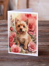 Load image into Gallery viewer, Norwich Terrier Valentine Roses Greeting Cards - Blank Note Cards – 8-Pack of Artist-Designed Cards with Envelopes