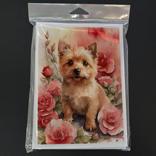 Load image into Gallery viewer, Norwich Terrier Valentine Roses Greeting Cards - Blank Note Cards – 8-Pack of Artist-Designed Cards with Envelopes