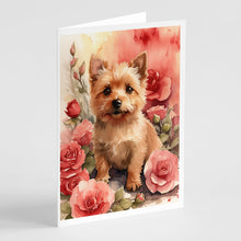 Load image into Gallery viewer, Norwich Terrier Valentine Roses Greeting Cards - Blank Note Cards – 8-Pack of Artist-Designed Cards with Envelopes