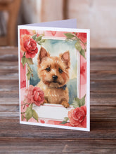 Load image into Gallery viewer, Norwich Terrier Valentine Roses Greeting Cards - Blank Note Cards – 8-Pack of Artist-Designed Cards with Envelopes