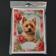 Load image into Gallery viewer, Norwich Terrier Valentine Roses Greeting Cards - Blank Note Cards – 8-Pack of Artist-Designed Cards with Envelopes