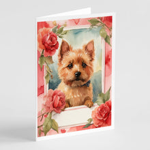 Load image into Gallery viewer, Norwich Terrier Valentine Roses Greeting Cards - Blank Note Cards – 8-Pack of Artist-Designed Cards with Envelopes