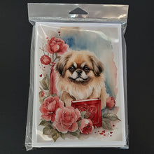 Load image into Gallery viewer, Pekingese Valentine Roses Greeting Cards - Blank Note Cards – 8-Pack of Artist-Designed Cards with Envelopes