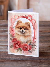 Load image into Gallery viewer, Pomeranian Valentine Roses Greeting Cards - Blank Note Cards – 8-Pack of Artist-Designed Cards with Envelopes