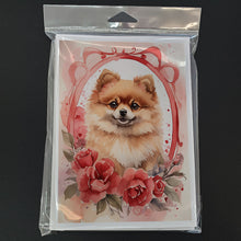 Load image into Gallery viewer, Pomeranian Valentine Roses Greeting Cards - Blank Note Cards – 8-Pack of Artist-Designed Cards with Envelopes