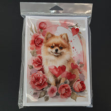 Load image into Gallery viewer, Pomeranian Valentine Roses Greeting Cards - Blank Note Cards – 8-Pack of Artist-Designed Cards with Envelopes