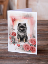 Load image into Gallery viewer, Black Pomeranian Valentine Roses Greeting Cards - Blank Note Cards – 8-Pack of Artist-Designed Cards with Envelopes