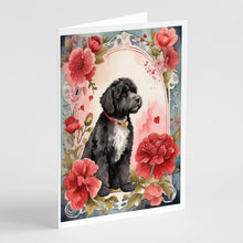 Load image into Gallery viewer, Portuguese Water Dog Valentine Roses Greeting Cards - Blank Note Cards – 8-Pack of Artist-Designed Cards with Envelopes