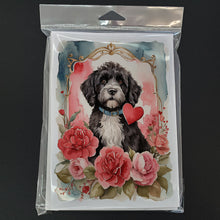 Load image into Gallery viewer, Portuguese Water Dog Valentine Roses Greeting Cards - Blank Note Cards – 8-Pack of Artist-Designed Cards with Envelopes