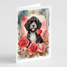 Load image into Gallery viewer, Portuguese Water Dog Valentine Roses Greeting Cards - Blank Note Cards – 8-Pack of Artist-Designed Cards with Envelopes
